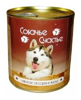 Собачье Счастье влажный корм для взрослых собак всех пород, мясное ассорти в желе 410 гр (2 шт)