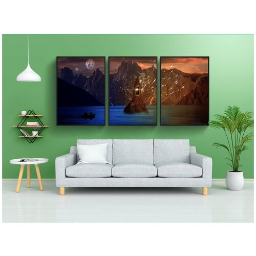 фото Набор модулных постеров для интерьера "озеро, планета, фантазия" 60x90 см. в тубусе, без рамки lotsprints