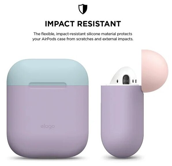 Elago для AirPods чехол Silicone DUO Lavender с крышками Pink и Pastel Blue