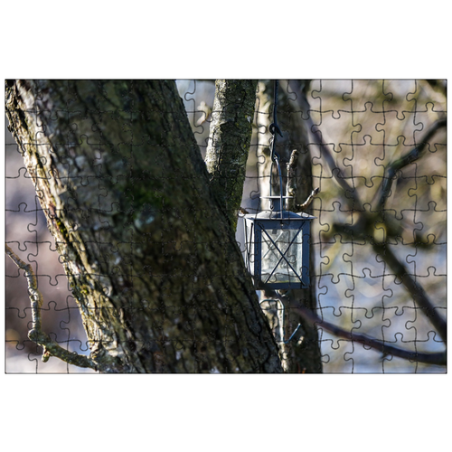 фото Магнитный пазл 27x18см."зима, дерево, фонарь" на холодильник lotsprints
