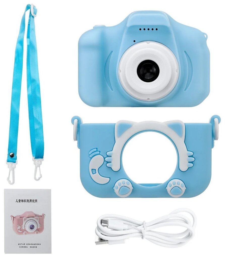 Детский цифровой фотоаппарат синий kitty