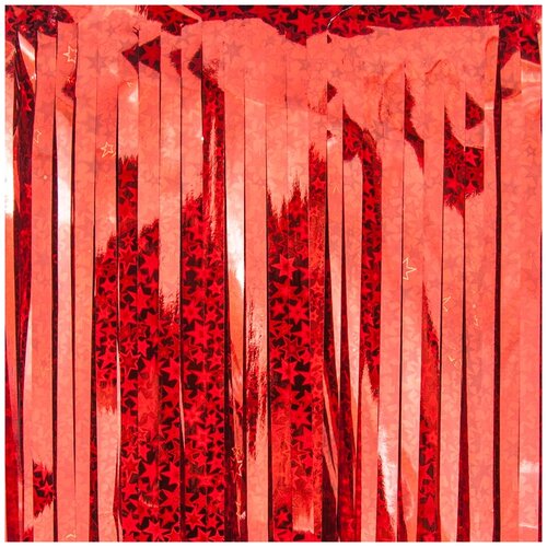 фото Занавес дождик звезды, красный, голография, 60*200 см, 1 шт. дон баллон