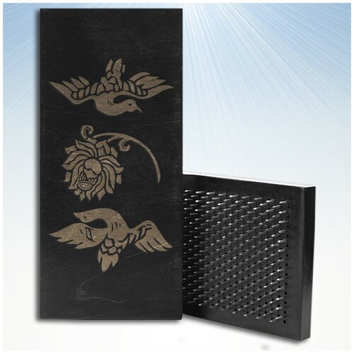 фото Доска садху / доска с гвоздями / доска для йоги / птицы цветы орнамент - 1354, черная чакра