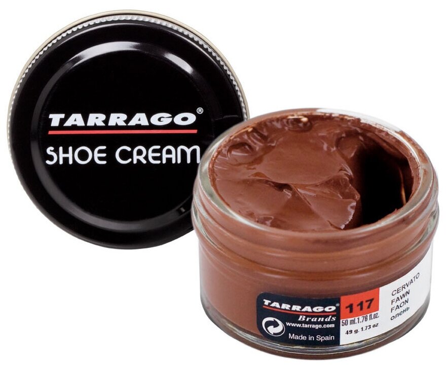 Крем для обуви Shoe Cream TARRAGO, цветной, банка стекло, 50 мл. (117 (fawn) олень/коричневый олень) - фотография № 1