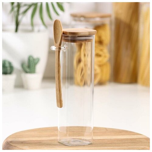 Банка для сыпучих продуктов «Эко» с ложкой, 550 мл, 9,5×9,5×22,5 см В наборе1шт.