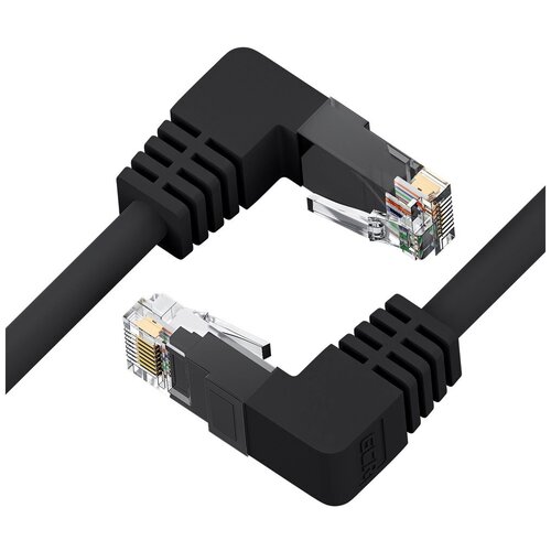 GCR Патч-корд 0.5m UTP кат.5e, черный, верхний/верхний угол, литой, ethernet high speed, RJ45, T568B