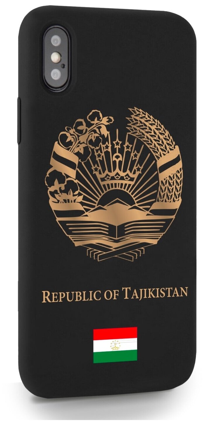 Черный силиконовый чехол SignumCase для iPhone X/XS Золотой Герб Таджикистана для Айфон 10/10с