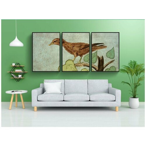 фото Набор модулных постеров для интерьера "птица, ветка, дерево" 60x90 см. в тубусе, без рамки lotsprints