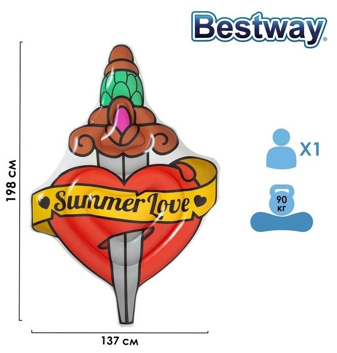 Матрас для плавания Summer Love Tattoo, 198 x 137 см, 43265 Bestway