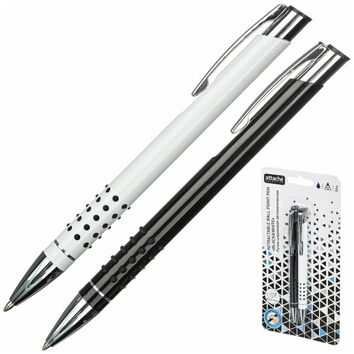 Купить Ручка шариковая автоматическая Attache Selection Black and White (0.5мм, синий цвет чернил) 2шт.