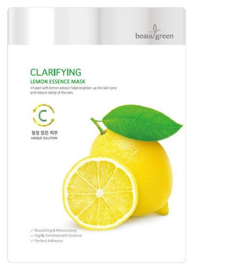 BeauuGreen Очищающая тканевая маска для лица c экстрактом лимона, 23г