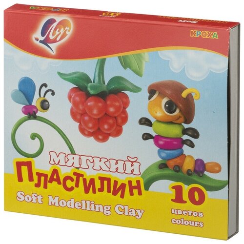 Пластилин мягкий (восковой), 10 цветов, 150 г, Кроха, со стеком