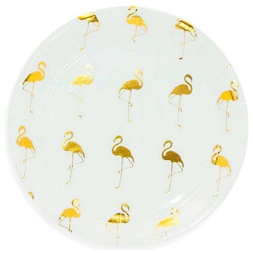 Набор бумажных тарелок «Фламинго» с золотым тиснением, 18 см,6 шт, еврослот