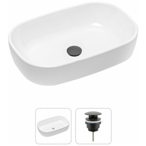 Накладная раковина в ванную Lavinia Boho Bathroom Sink Slim 21520807 в комплекте 2 в 1: умывальник белый, донный клапан в цвете матовый белый