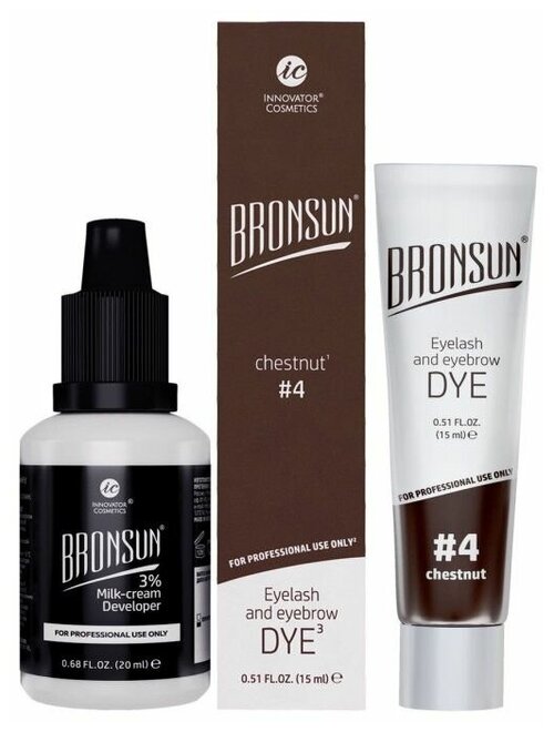 Bronsun Набор краска для ресниц и бровей 15 мл + оксидант-молочко 20 мл, 4 chestnut, 15 мл