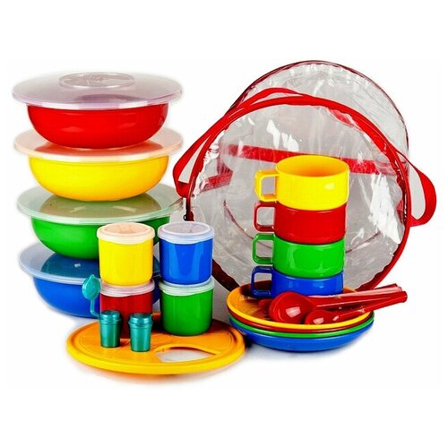 Набор пластиковой, многоразовой посуды SOLARIS на 4-8 персон набор пикник пластиковой туристической посуды для дома и дачи на 8 персон