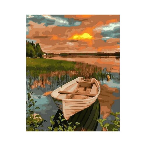фото Картина по номерам цветной «лодка на закате» (холст на подрамнике, 50х40 см)