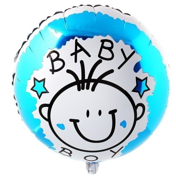 Воздушный фольгированный шар "Baby boy" с ярким рисунком в голубых тонах на выписку из роддома и день рождения для новорожденного сына, в наборе 2 шара