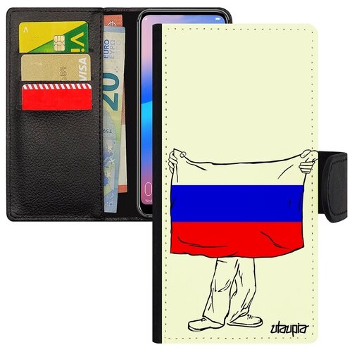 фото Противоударный чехол-книжка на смартфон // huawei p30 lite // "флаг россии с руками" дизайн государственный, utaupia, белый