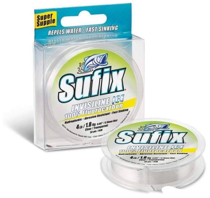 Леска зимняя SUFIX Invisiline Ice Fluorocarbon прозрачная 50м 0.16мм 2кг