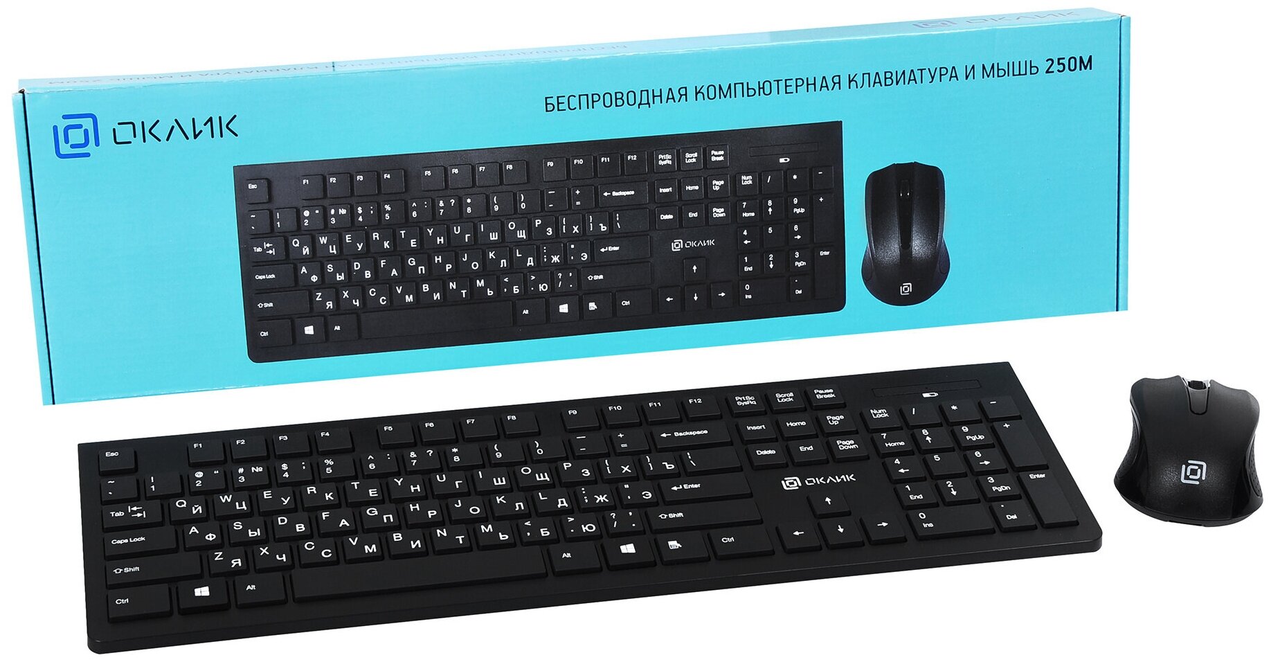 Комплект клавиатура и мышь Оклик Oklick 250M Black USB Wireless slim (997834)