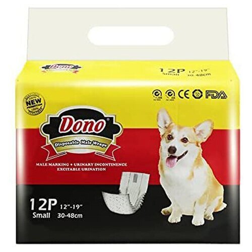 Одноразовые впитывающие пояса DONO MALE PET DIAPER S, для кобелей, с индикацией наполнения, 30-48 см, 12 шт