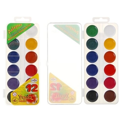 Акварель 12 цветов Пчёлка медовая без кисти пластик 1 шт 499₽