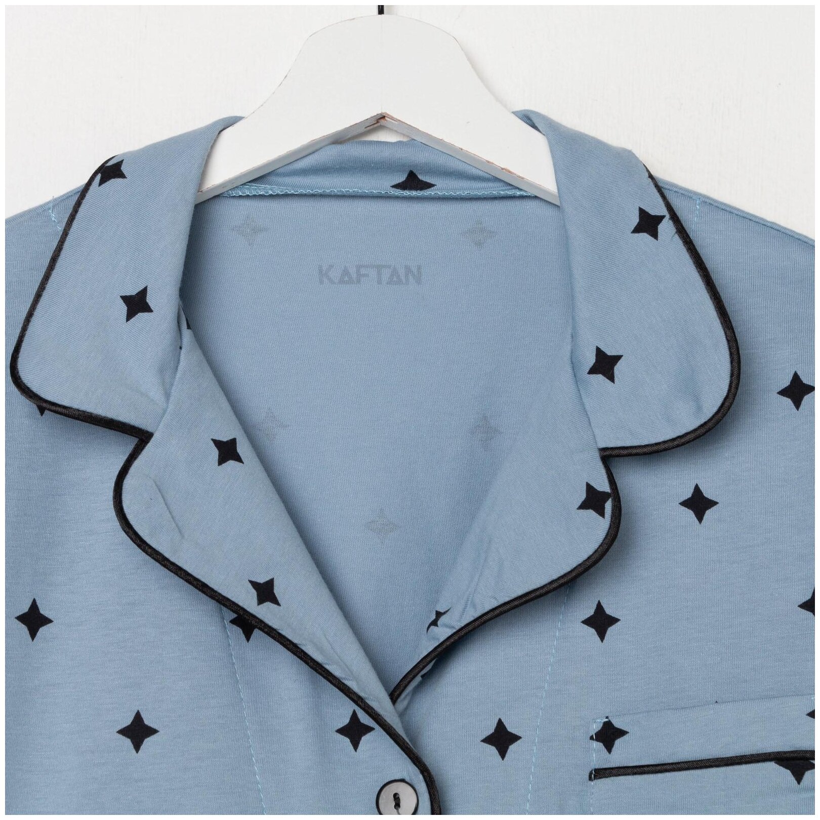 Пижама женская (рубашка и брюки) KAFTAN "Горох" цвет голубой, размер 40-42 - фотография № 3
