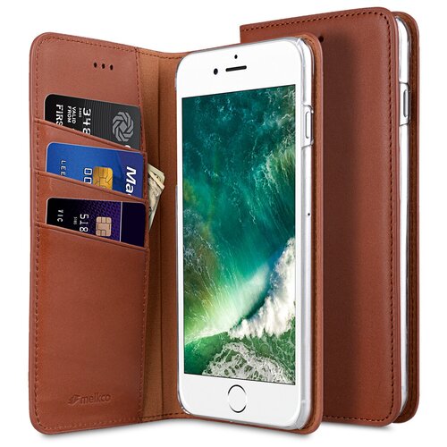 Кожаный чехол книжка Melkco для iPhone 7 Plus/ 8 Plus - Herman Series Book Style Case, светло-коричневый