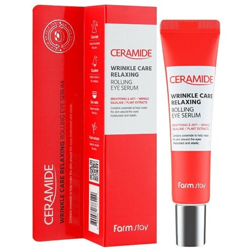 FarmStay Укрепляющая сыворотка роллер для кожи вокруг глаз с керамидами Ceramide Wrinkle Care Relaxing Rolling Eye Serum. Объем: 50 мл.