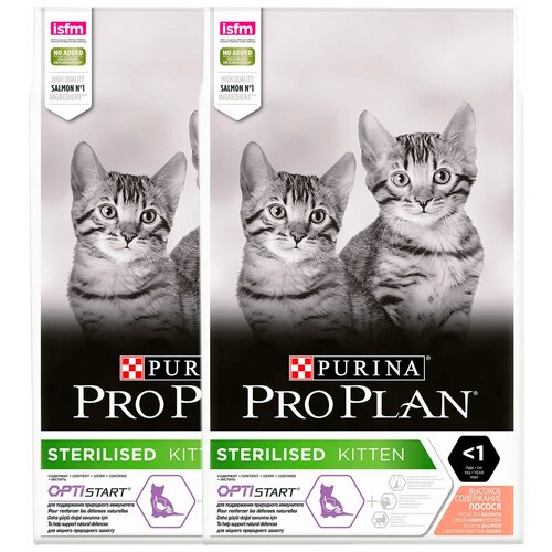 PRO PLAN KITTEN STERILISED для кастрированных и стерилизованных котят с лососем (3 + 3 кг) корм hill s science plan kitten chicken sterilised для стерилизованных котят с курицей котята беременные 3 кг