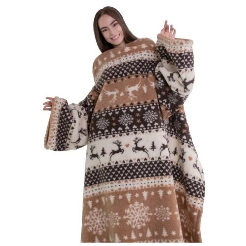 Плед с рукавами северный мотив из овечьей шерсти