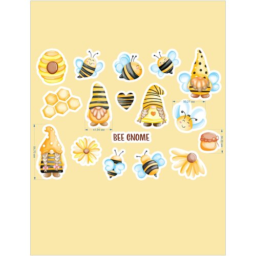 Наклейки стикеры для творчества Гномы. Пчелы, Мед.