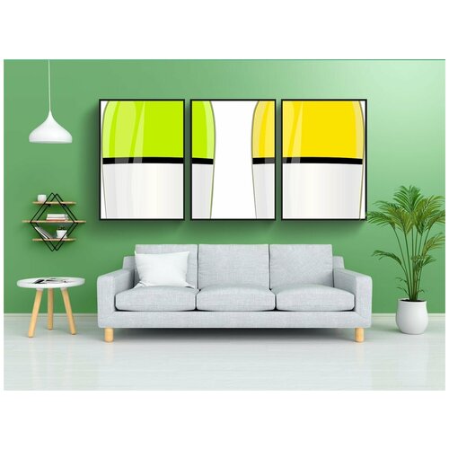 фото Набор модулных постеров для интерьера "сок, напиток, бутылки" 60x90 см. в тубусе, без рамки lotsprints