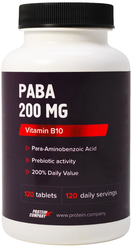 PABA 200 mg PROTEIN.COMPANY, Витамин B10 (H1) 120 таблеток. Парааминобензойная кислота, пабк, витамины группы B, для волос, для ногтей