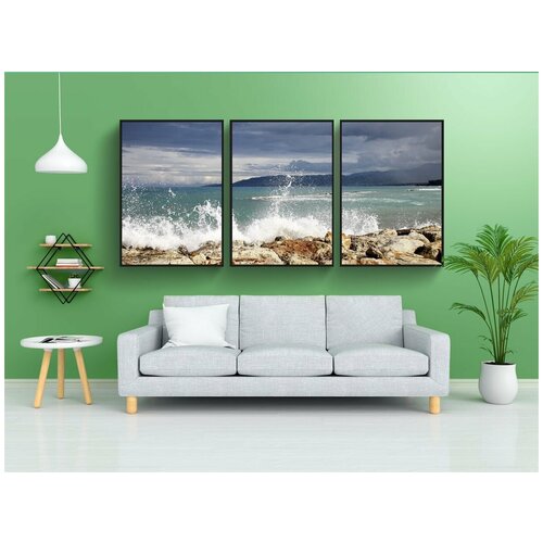 фото Набор модулных постеров для интерьера "волны, морской берег, спрей" 60x90 см. в тубусе, без рамки lotsprints