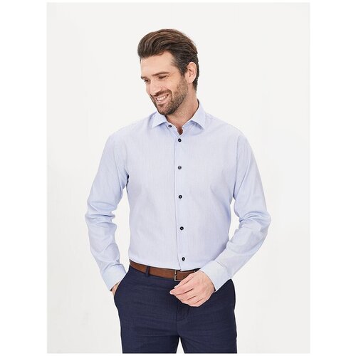 фото Рубашка мужская длинный рукав greg 211/131/8001/z/1p_gb, полуприталенный силуэт / regular fit, цвет голубой, рост 174-184, размер ворота 43