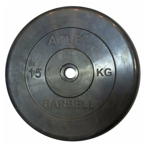 фото Диск обрезиненный, чёрного цвета, 26 мм, 15 кг atlet mb barbell