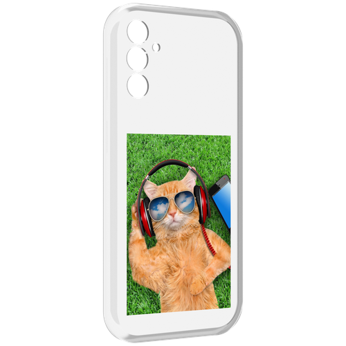 чехол mypads свисающий кот для samsung galaxy m13 задняя панель накладка бампер Чехол MyPads Кот-кайфарик для Samsung Galaxy M13 задняя-панель-накладка-бампер