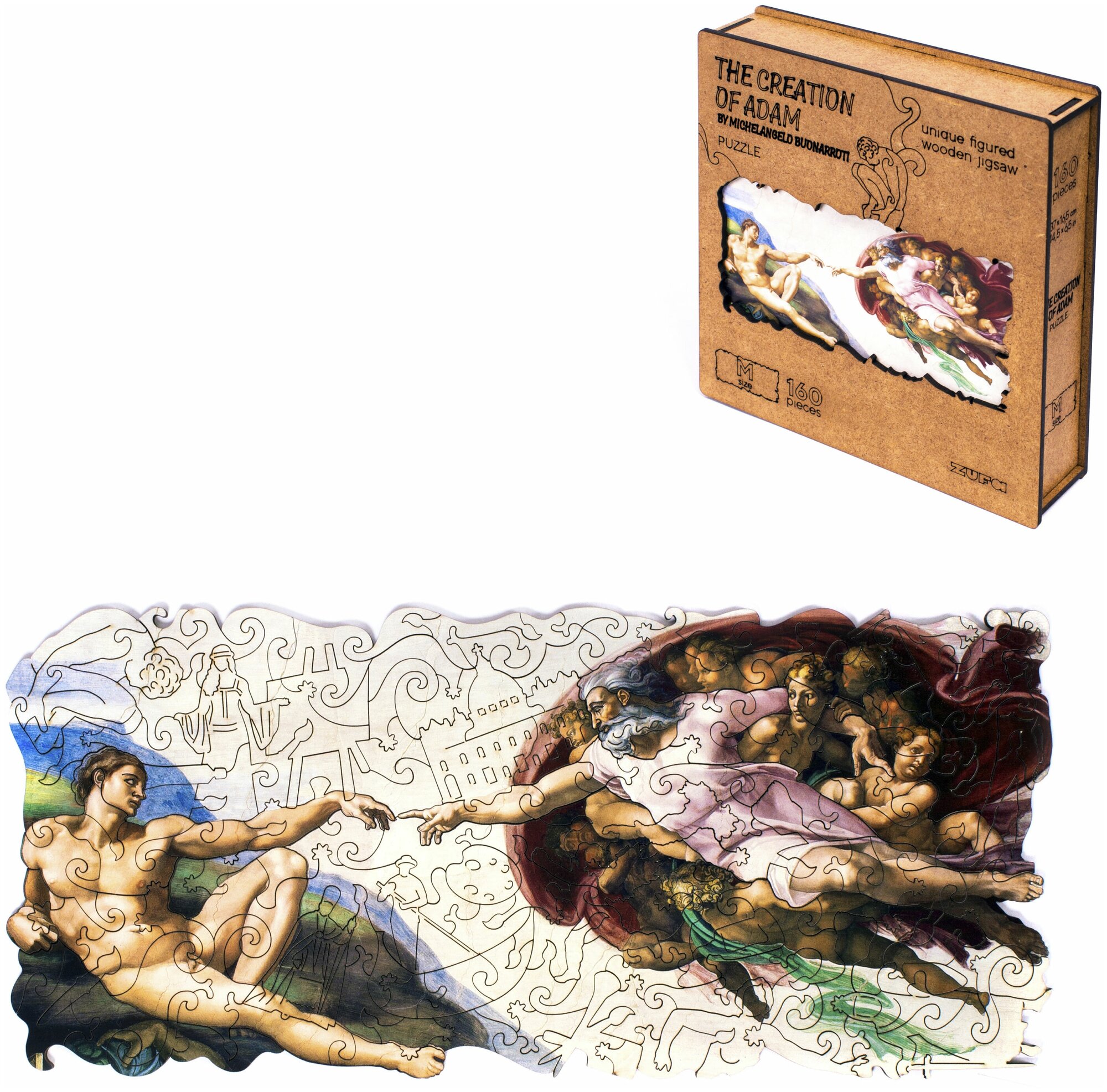 Деревянный пазл Сотворение Адама. Микеланджело (размер М) Zufa - фото №1