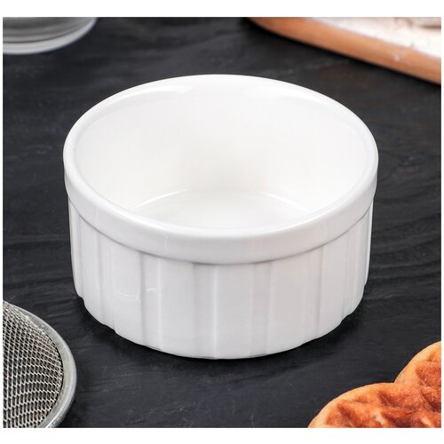 фото Набор керамических кокотниц skiico kitchenware 150 мл d=9 см, h=4,6 см 4 шт / форма для запекания, рамекин цвет белый