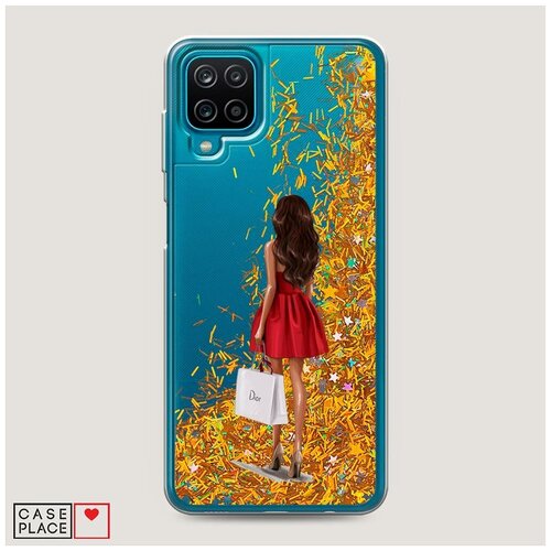фото Чехол жидкий с блестками samsung galaxy a12 девушка в красном мини-платье case place