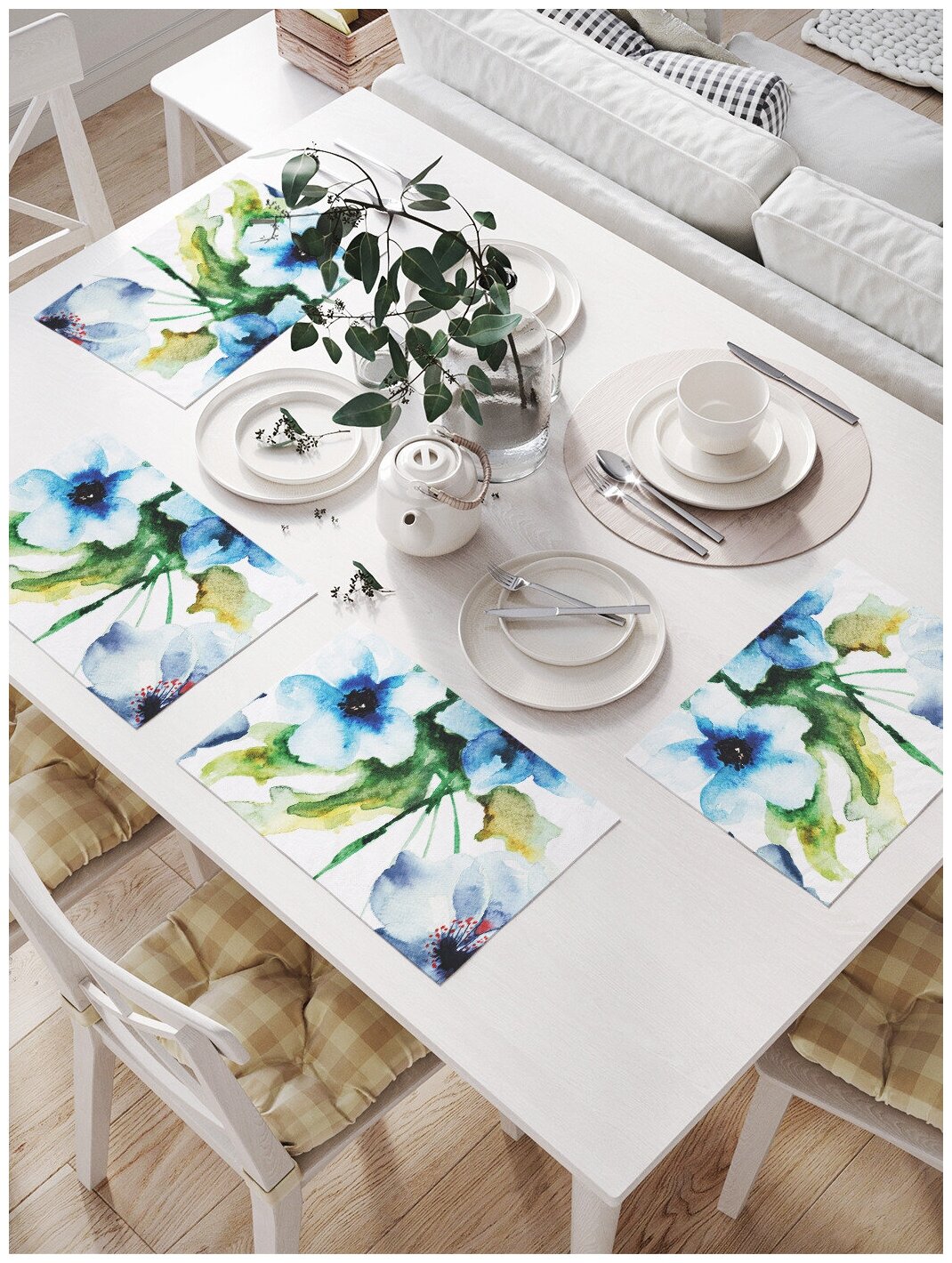 Комплект салфеток JoyArty "Акварельные цветы" для сервировки стола (32х46 см, 4 шт.)