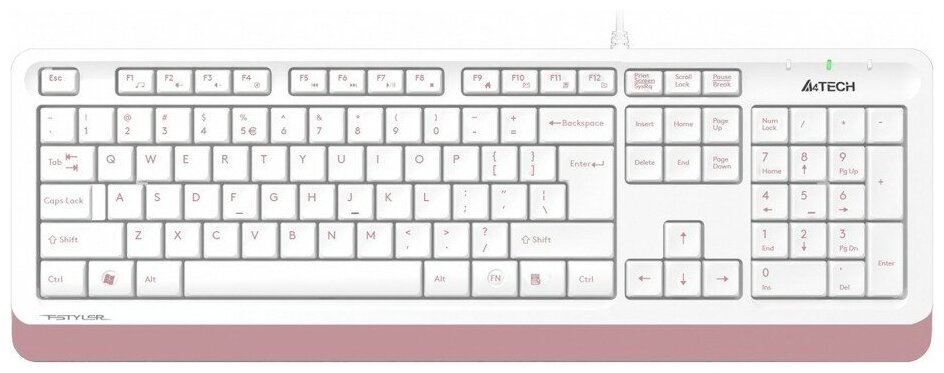Клавиатура проводная A4 Fstyler FK10, USB, белый+розовый