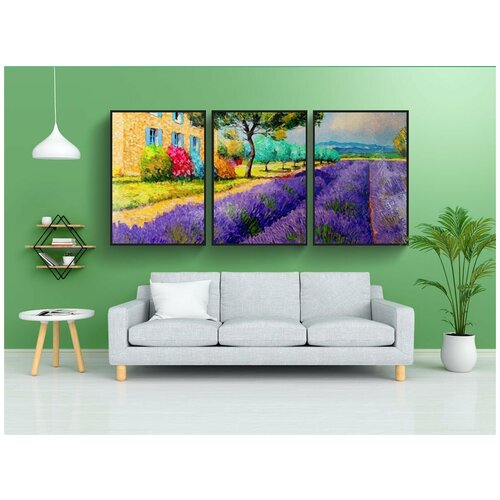 фото Набор модулных постеров для интерьера "акварель, лаванда, прованс" 60x90 см. в тубусе, без рамки lotsprints