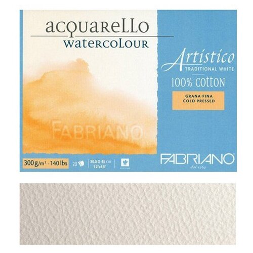 Блок для акварели Fabriano Artistico Traditional White 300 г/м2, 30,5x45,5 см, Фин 20 листов, склейка по 4 сторонам
