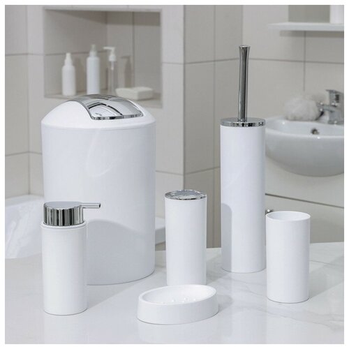 Набор аксессуаров для ванной комнаты «Сильва», 6 предметов (дозатор, мыльница, 2 стакана, ёршик, ведро), цвет белый