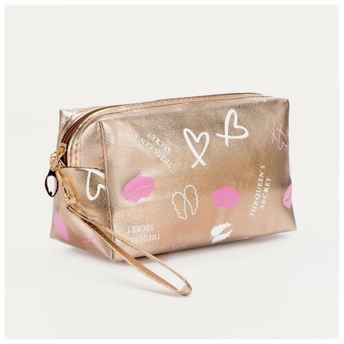 Косметичка на молнии, с ручкой, цвет тёмно-золотистый