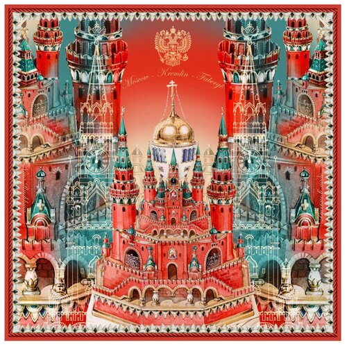 Платок сувенирный МД Нины Ручкиной Москва Кремль Фаберже 90х90 см, шелк
