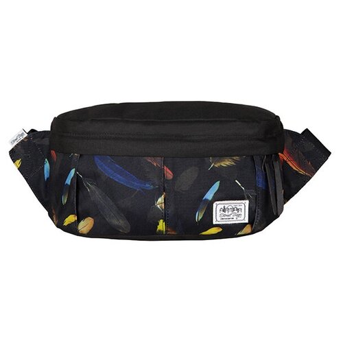 Сумка на пояс / Street Bags / 3271 Вертикальная складка на кармане 34х11х19 см / чёрный с перьями / (One size)